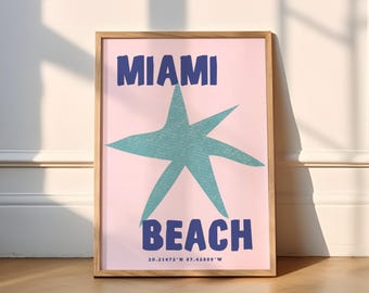 Impressão Miami Beach | 3 Cores | Viagem (Impressões de Viagem, Impressão de Viagem, Impressão EUA, Rosa, Azul, Descolado, Impressão Miami, Pôster Miami, Flórida, Arte)