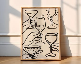 Cheers Print | 5 Colours | Kitchen (Drinks Prints, Cocktail Prints, Kitchen Prints, Poster, Wine Lover Gift, Wine Glass Art, Funky, Vino)