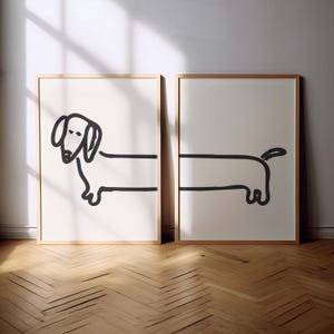 Impressão de Dachshund | 4 cores | Funky (pôster de cachorro salsicha, impressões, engraçado, cachorro, fofo, abstrato, quarto, arte, Matisse, cozinha, sala de estar)