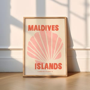 Malediven Poster | 3 Farben | Travel (Reise-Drucke, Reise-Druck, Malediven, Indischer Ozean, Tropisch, Muschel, Strand, Meer, Sommer)