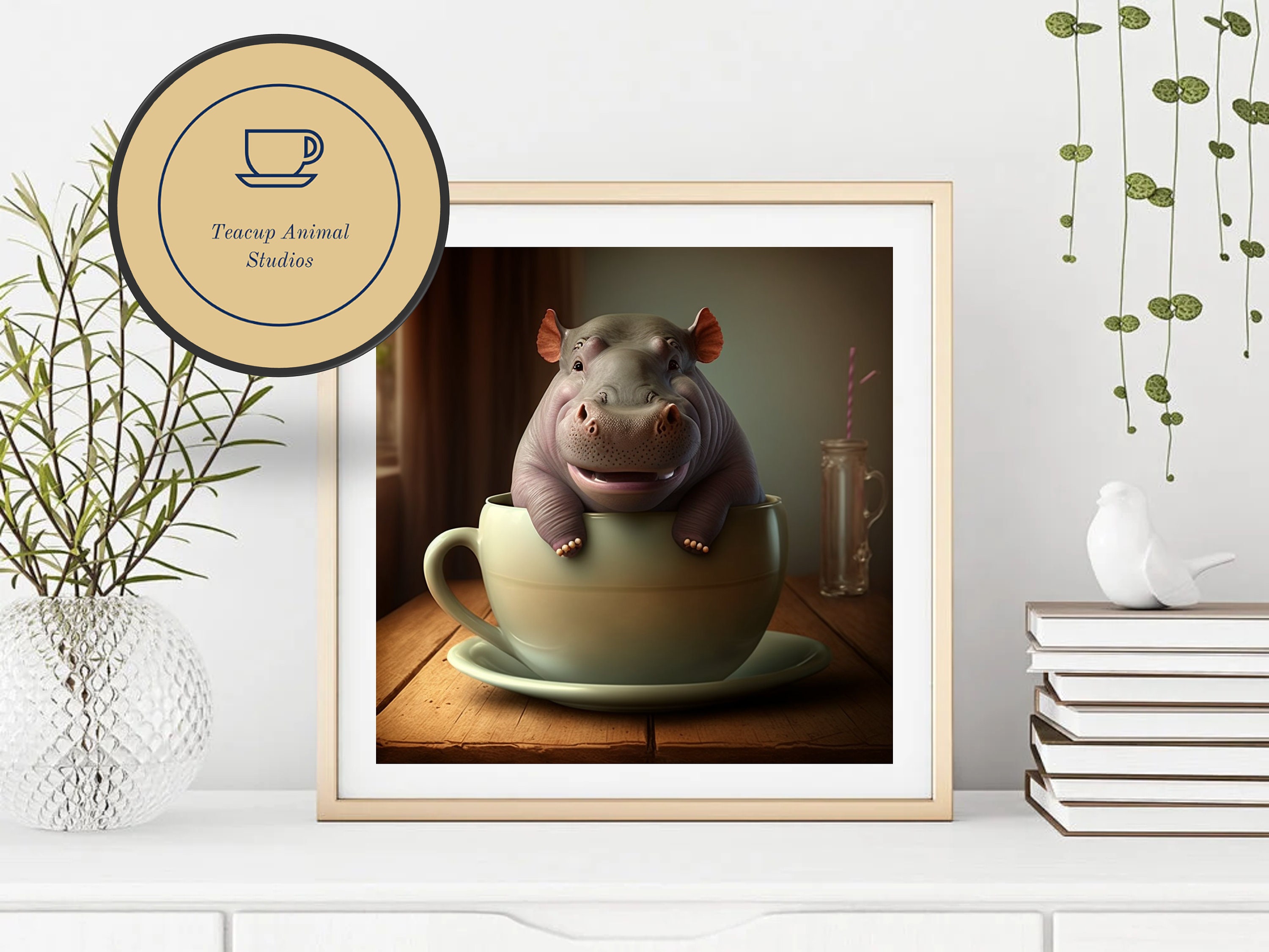 Teacup Hippo Wall Art Download Etsy - Digital