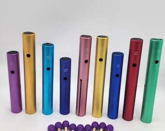 Solfeggio Tubes - Full Set of 9 or Individual Chakra Color Sound Frequencies Instruments for Vibration and Healing - Louder than Tuning Fork