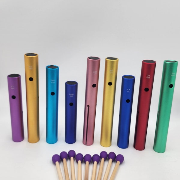 Solfeggio Tubes - Full Set of 9 or Individual Chakra Color Sound Frequencies Instruments for Vibration and Healing - Louder than Tuning Fork