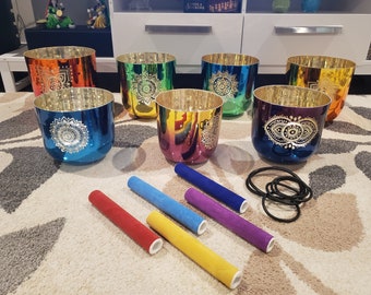Alchemy 7 Set Chakra 432Hz Perfect Pitch Singing bowls with 5 Suede Mallets
