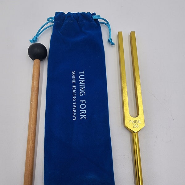 Gold Color Pineal Gland Activation Unweighted Tuning Fork - 288Hz Frequency with Striker and Bag for Sound Healing Biofield