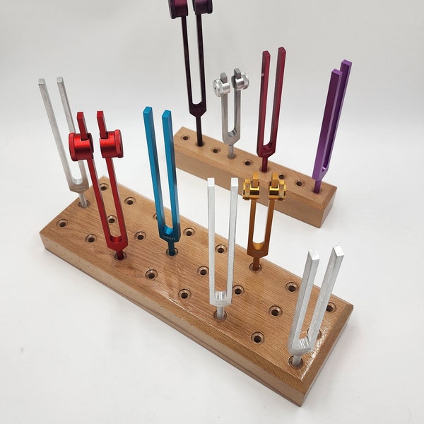 Heavy Duty Sturdy Professionally hand crafted Wooden Tuning Fork Stand - 9-Hole or 24-Hole Display Stands for Sound Healing Tools