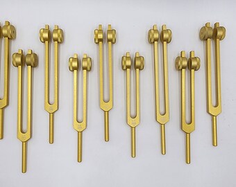 Professionally Tuned 9 Set Solfeggio Tuning Fork Set Weighted Gold Color For Vibration Biofield - Choose any Extensions