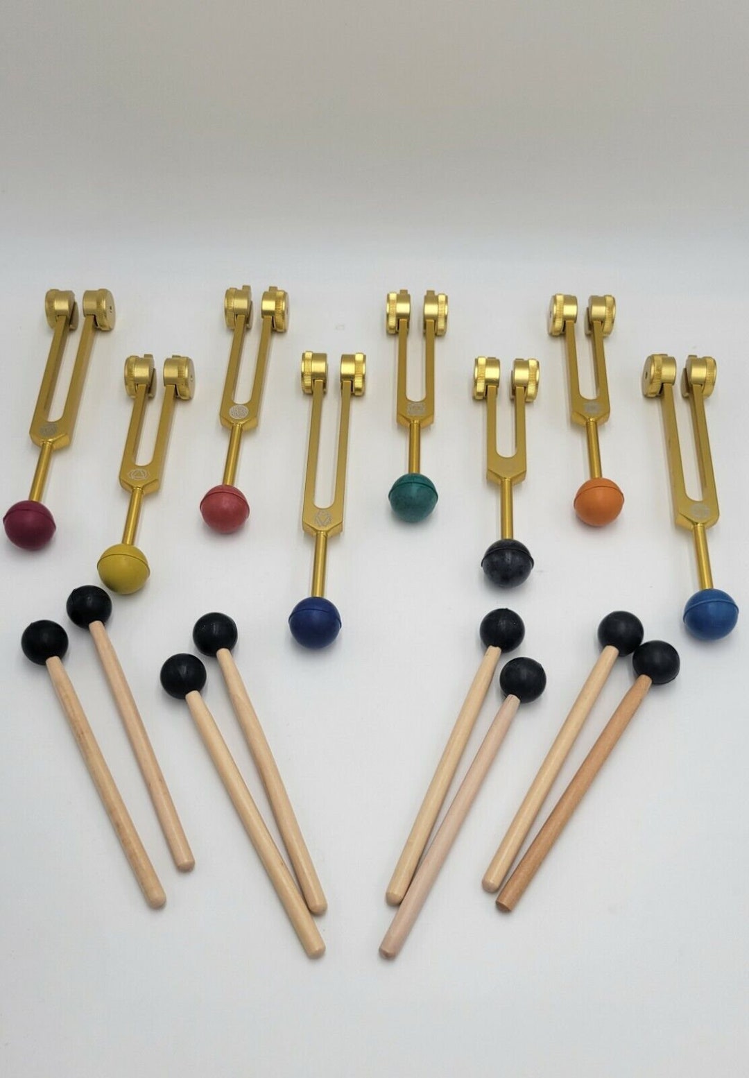 Professional Gold Weighted Chakra Tuning Forks With Removable Rubber