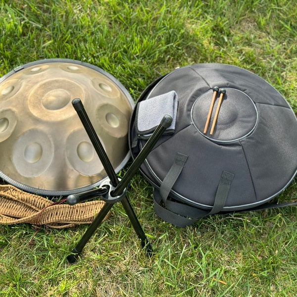 Mesmerizing TREEFL Handpan Drum D Minor 9-Note 18" Steel Drum Set with Soft Bag, 2 Mallets, a cloth and Stand, Crafting Serene Resonance