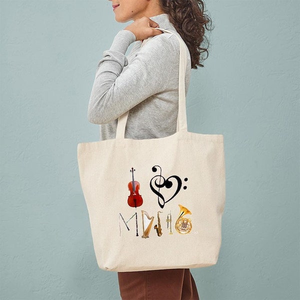 CafePress I Love Music Tote Bag Natural Canvas Tote Bag, Reusable Shopping Bag
