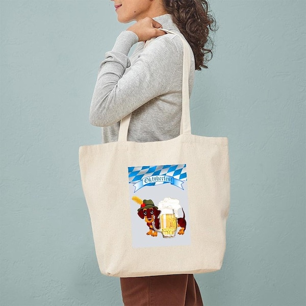 CafePress Oktoberfest Daschund With Banner And Beer Stein To Natural Canvas Tote Bag, Reusable Shopping Bag