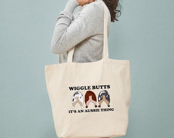 CafePress Aussie Wiggle Butts Tote Bag Natural Canvas Tote Bag, Reusable Shopping Bag