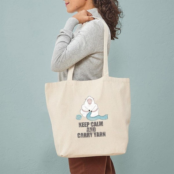 CafePress Keep Calm And Carry Yarn Tote Bag Natural Canvas Tote Bag, Reusable Shopping Bag