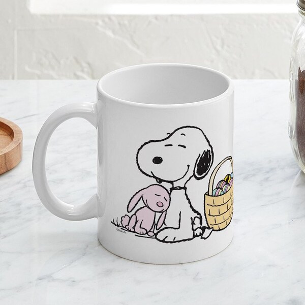 CafePress Beagle And Bunny Large Mug Ceramic Coffee Mug, Tea Cup 11 oz, Easter Mugs, Snoopy Easter Mug