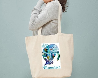 CafePress Manatees Tote Bag Natural Canvas Tote Bag, Reusable Shopping Bag