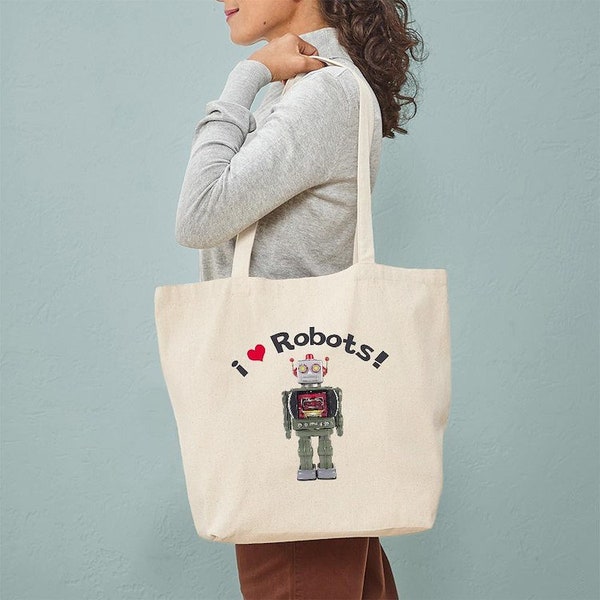 CafePress I Love Robots! Tote Bag Natural Canvas Tote Bag, Reusable Shopping Bag