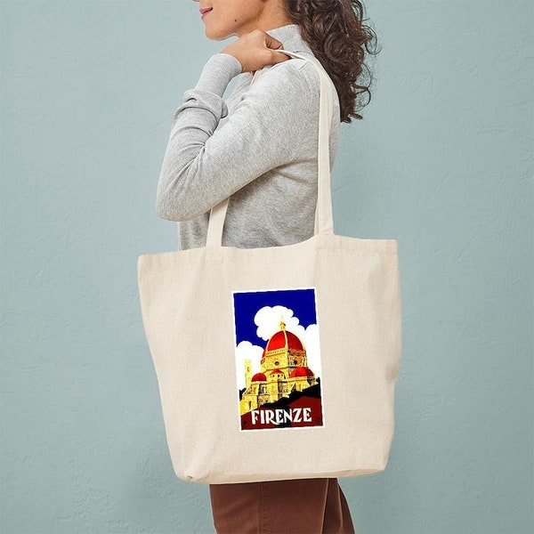 CafePress Vintage Florence Italy Travel Tote Bag Natural Canvas Tote Bag, Reusable Shopping Bag