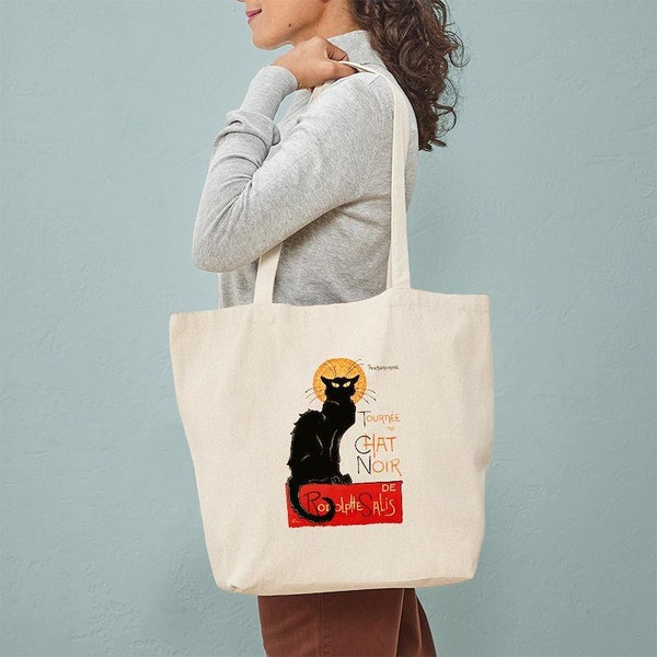 CafePress Tournee Du Chat Steinlen Black Cat Tote Bag Natural Canvas Tote Bag, Reusable Shopping Bag