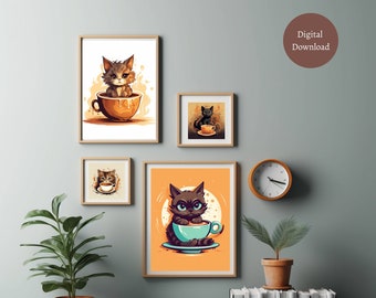 coffee bar gallery wall set of 4 prints | coffee wall art | coffee print | coffee bar prints | cat wall art | gallery wall coffee |