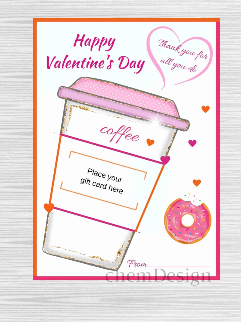 Valentine's Day Dunkin Gift Card Holder Printable INSTANT DOWNLOAD ! Etsy