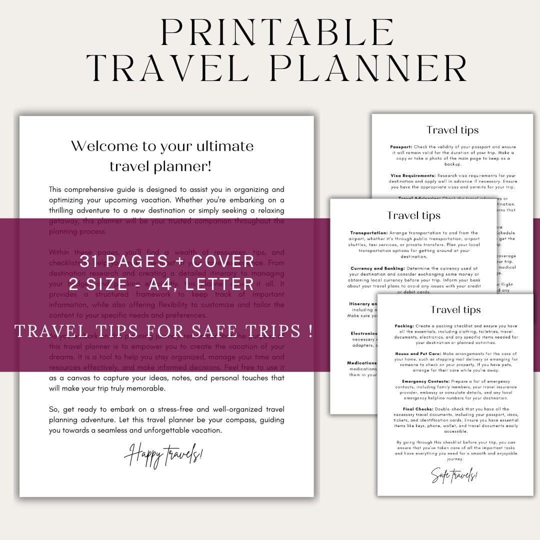 Printable Travel Planner for Memorable Journeys Travel Planner Template