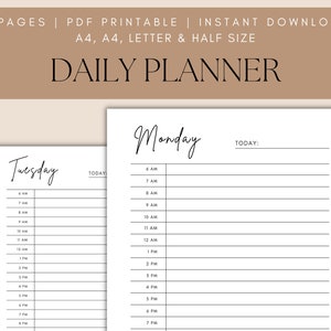 Printable 7 Day Planner, Daily Planner, 2023 Daily Planner, Half Hourly Planner, Work Planner, Undated daily planner, Instant Download