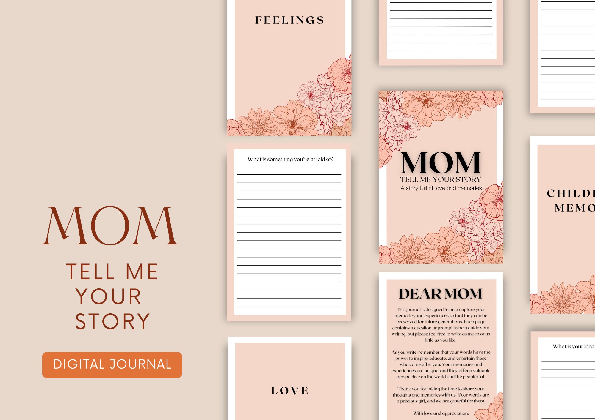 Mom Tell Me Your Story Printable Journal for Mom Legacy Journal Perfect