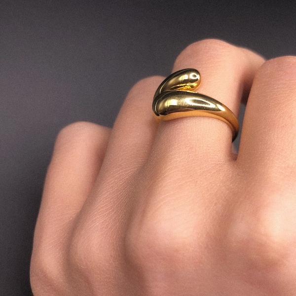 Aphrodite | 18K Gold Covered Sterling Silver Chunky Ring, Water Drop Ring, Adjustable Ring
