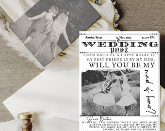 Will You Be My Bridesmaid Proposal  Editable Maid Of Honor Card  Newspaper Bridesmaid Photo Card NEWSPAPER Bridesmaid Proposal Template 5x7