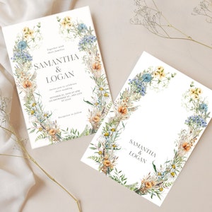 Wildflower Wedding Invitation Set, Wildflower Wedding Template, Modern Wedding , Editable Wedding Invitation, Printable Wildflower Invites