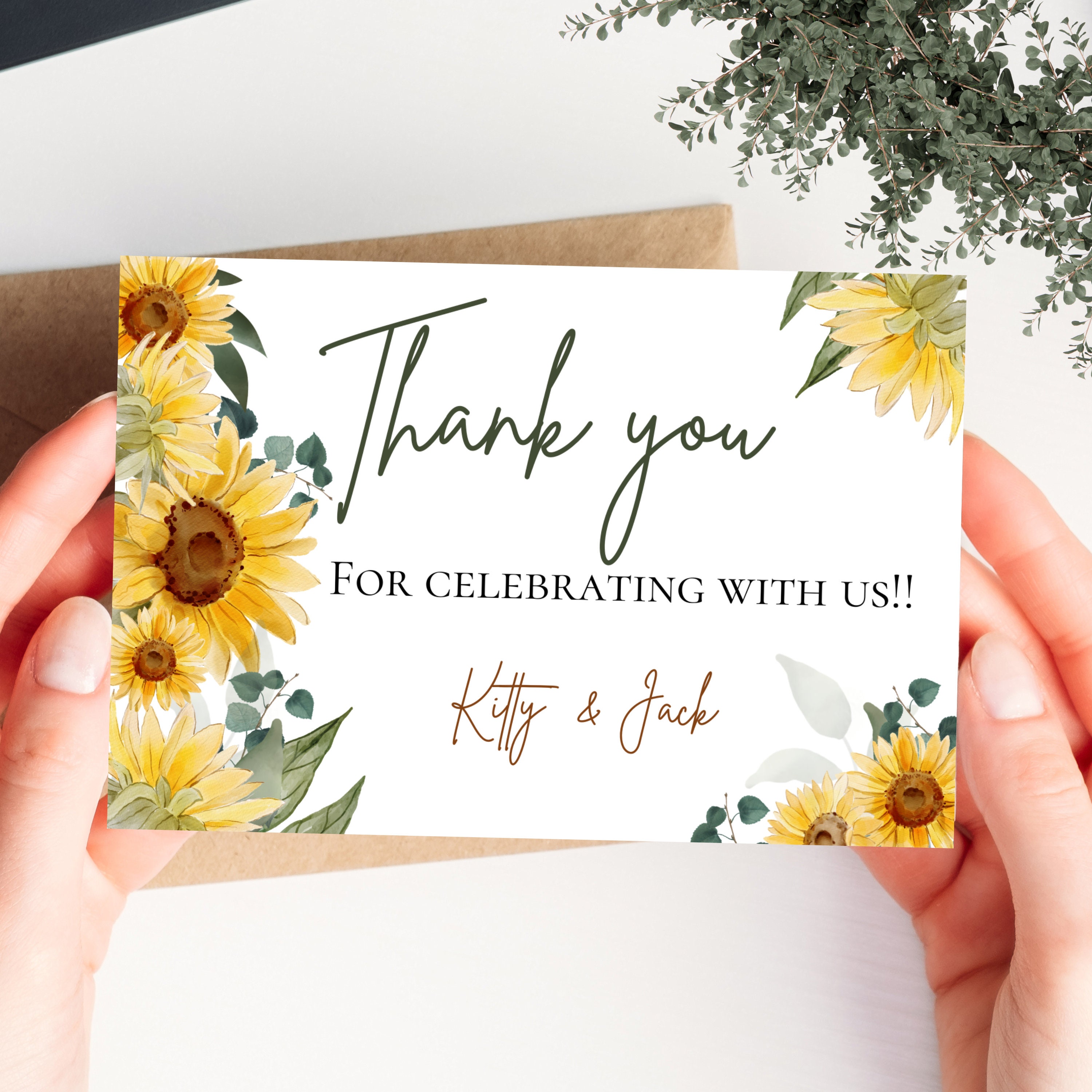 Sunflower Thank You Card Template Editable Printable Thank You Card ...