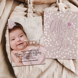 Photo Birthday Invitation, Modern 1st BirthdayInvite,1st Birthday Photo Invite,First Birthday Invitation Template, Editable Printable Invite