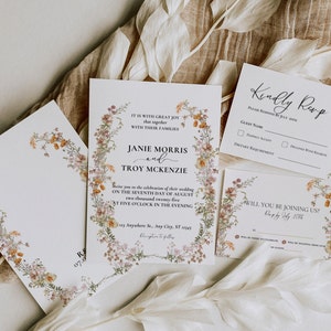 Wildflower Wedding Invitation ,Wedding Invitation Suite, Garden Wedding Invite Suite, Editable & Instant Download, Printable invite, MOIRA