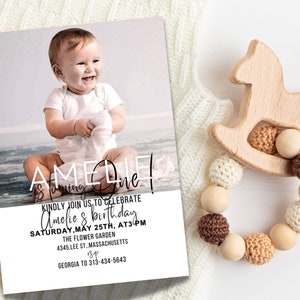 1st Birthday Photo Invitation Template, Editable 1st Birthday  Invite,Minimal First Birthday Invite Template,Photo Birthday Invitation ,#AME
