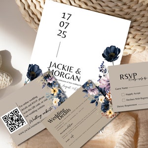 Rustic Wildflower Wedding Invitations, DIY WEDDING , RSVP Card Details Card, Printable Wedding Invite, Editable Insert Card, Beige Wedding