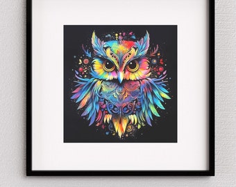 Mandala Rainbow Owl Print