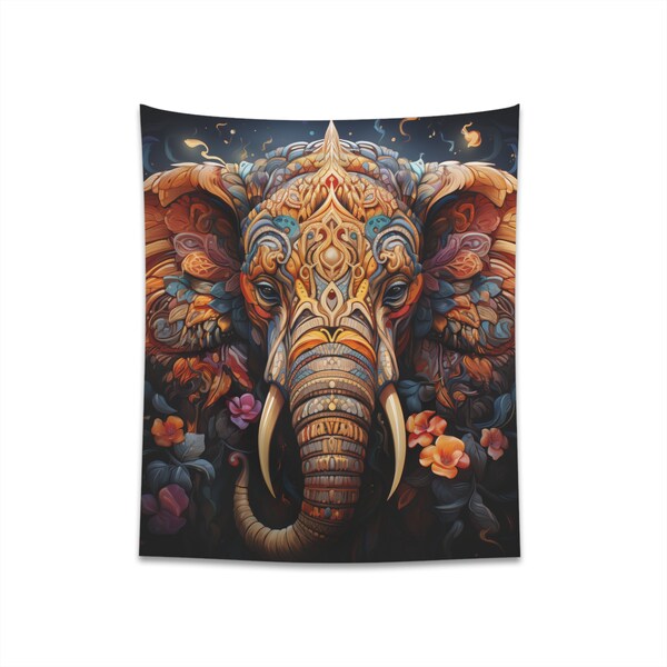 Spiritual, Psychedelic, Elephant, Magic, Occult, Universe, Esoteric, Free Spirit, Wicca, Mystic, Pagan Printed Wall Tapestry