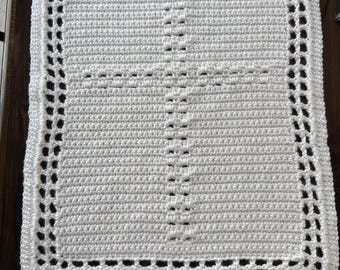 Crochet Christening Cross Towel | Baby Baptism Keepsake