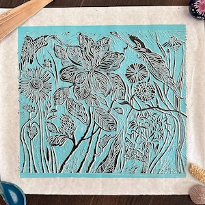 Original Vintage Abstract Floral Woodblock Print by Late Artist Peter K. Hoag, 2003, Unsigned