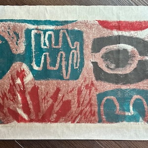 Original Vintage Mid Century Color Woodblock Print titled &quot;The Awakening&quot; signed by late artist Peter K. Hoag, 1954