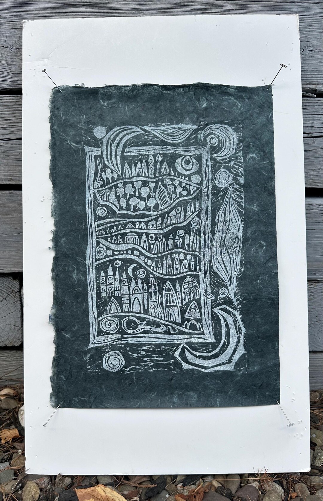 Abstract Woodblock Print on Green Rice Paper by Peter K. Hoag, Ancient ...