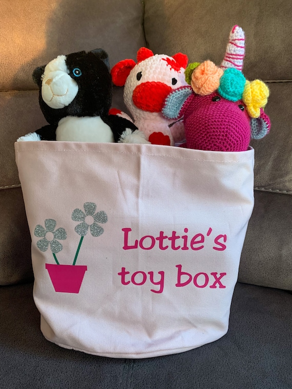 Personalised Kids Toy Storage Bag With Flowers in a Pot Pale Pink