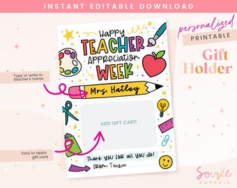 Printable Teacher Appreciation Card | Teacher Gift Card Holder | Instant Download