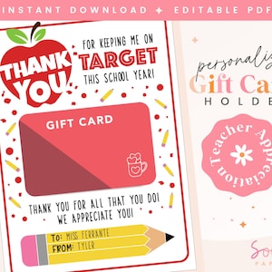Printable Target Gift Card Holder, Teacher Appreciation, Personalized Gift Card, Thanks for Keeping Me on Target, Teacher Birthday Card