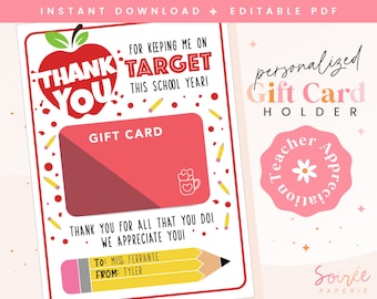 Teacher Gift Card Holder | Teacher Appreciation Gift | Target Gift Card | Teacher Thank You | Printable Gift Card | End of Year Gift