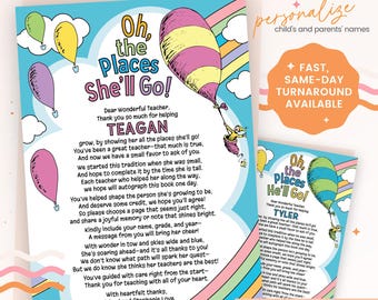 Oh the Places You'll Go Teacher Letter | Instruction Card for Teachers to Sign Book  | Graduation Gift | Teacher Printable | DIY Memory Book