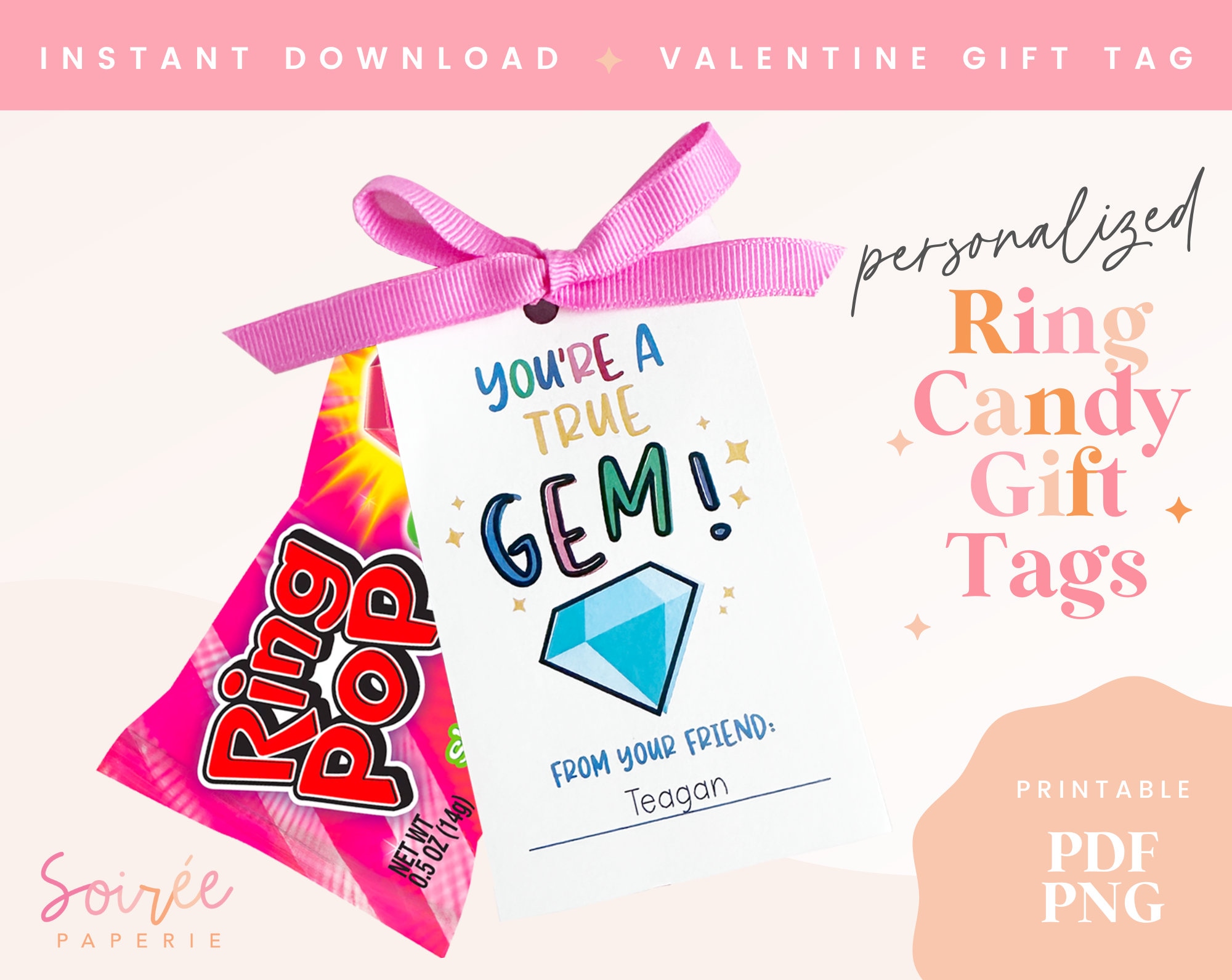 Valentine's Day Gift Tags Ring Pop to Students | Editable & Printable PPT