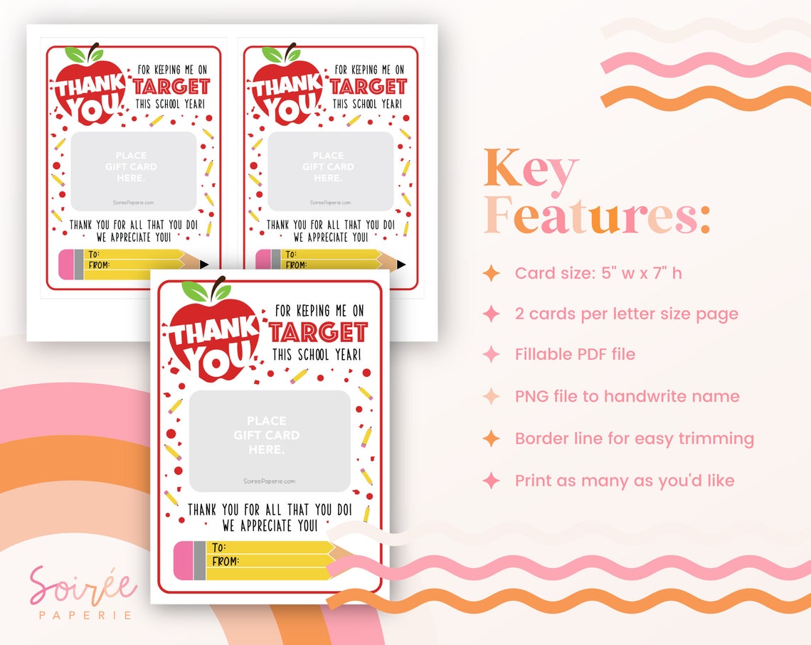 Printable Target Gift Card Holder, Teacher Appreciation, Personalized ...