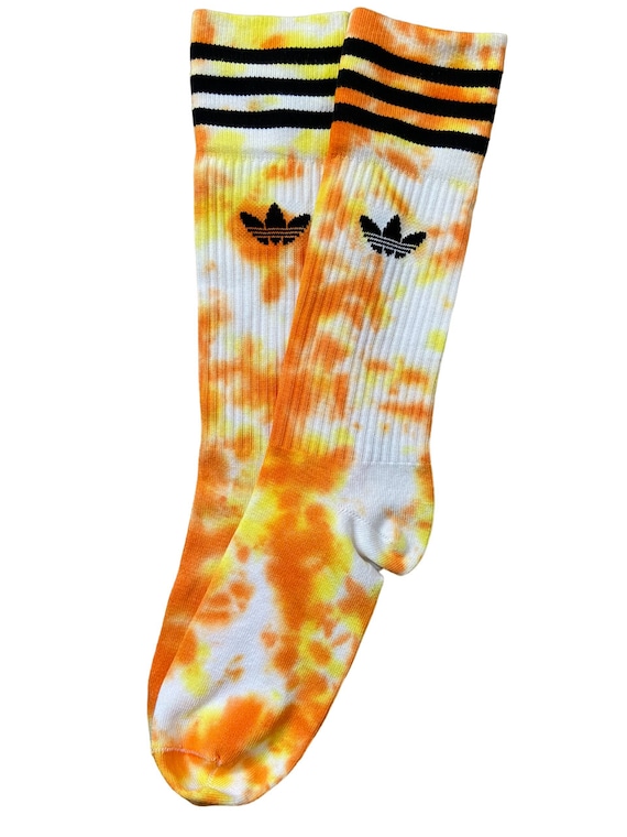 Orange and Yellow Tie Dye Adidas Original Crew Socks, One Pair, Solid  Colour, Unisex, Adidas Originals, Dyed in the UK, Gift, Handmade,