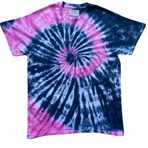 Black with mini Pink Spiral Tie Dye T-Shirt, Adult, Youth, Unisex, XS, S, M, L, XL, 2XL, 3XL, 4XL, 5XL, Dyed in the UK, Gift
